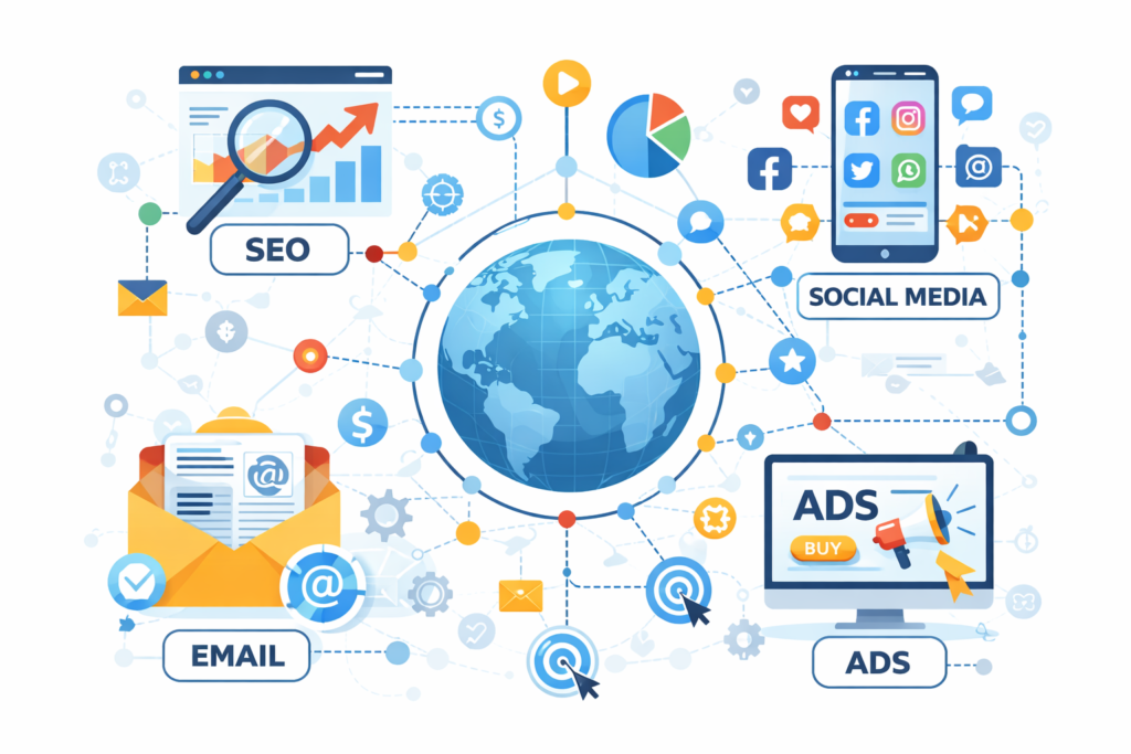 what is digital marketing explained with channels diagram