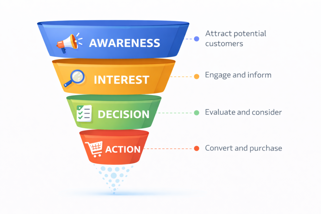 how digital marketing works customer journey funnel